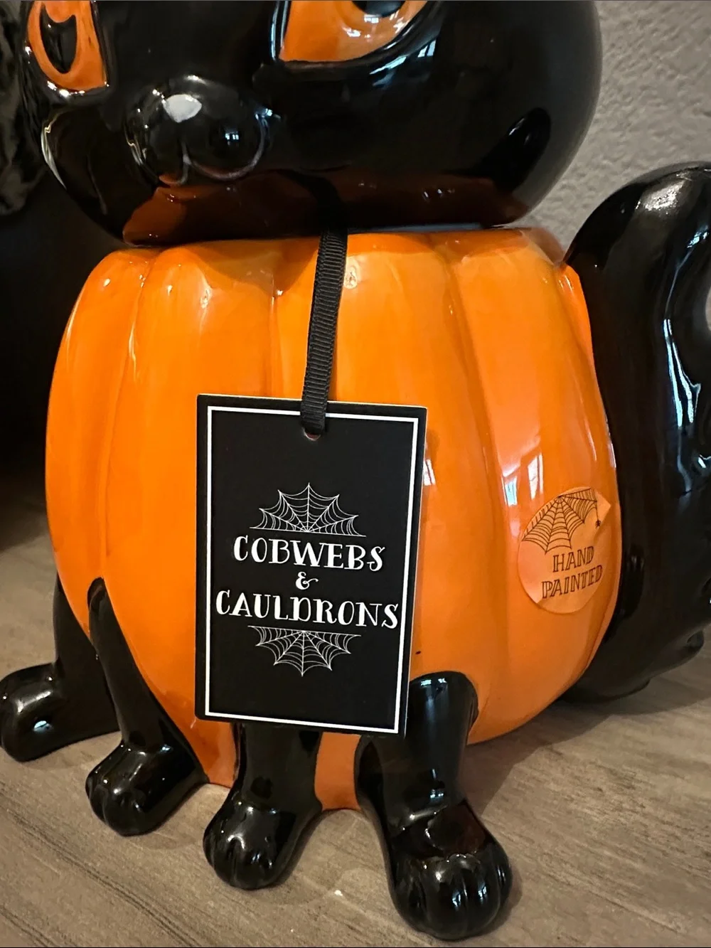Cobwebs & Cauldrons Spider Cat Pumpkin Cookie Jar/ Canister